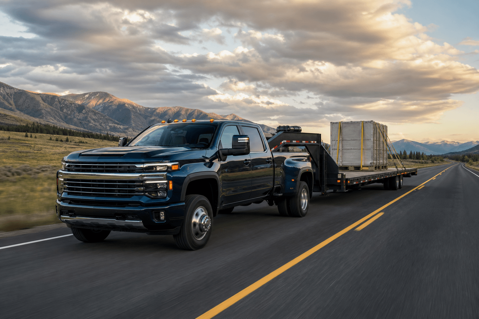 Dually pickup hauling commercial hotshot freight
